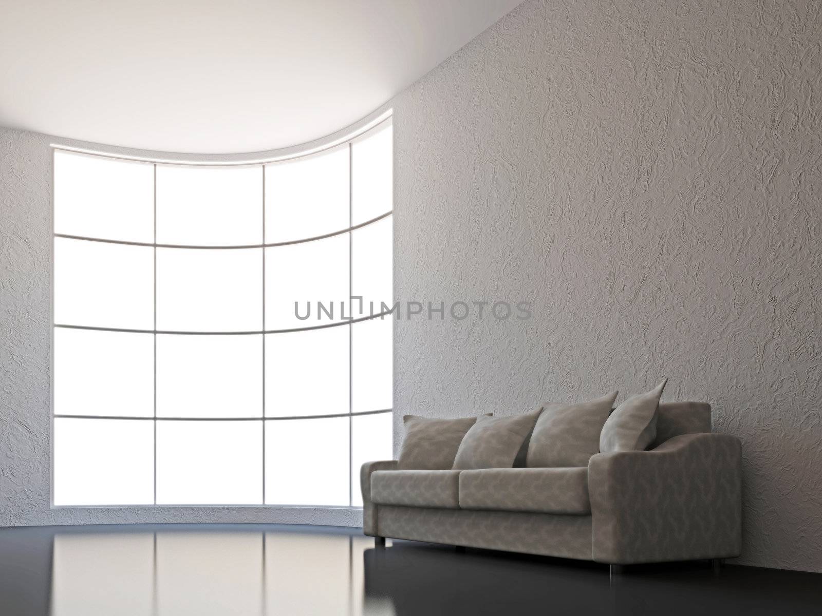 The white sofa near the big window