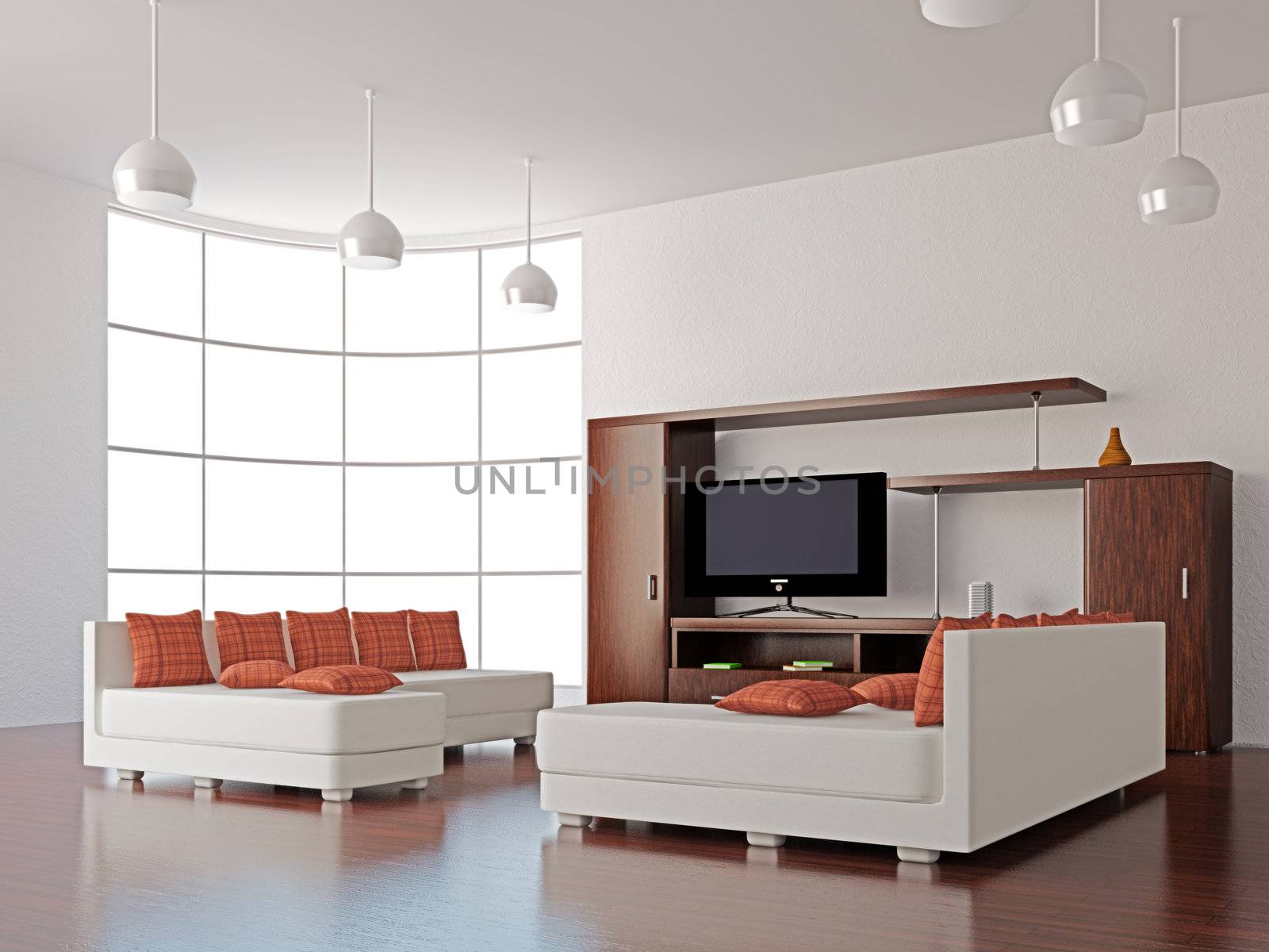 A room interior with a TV set