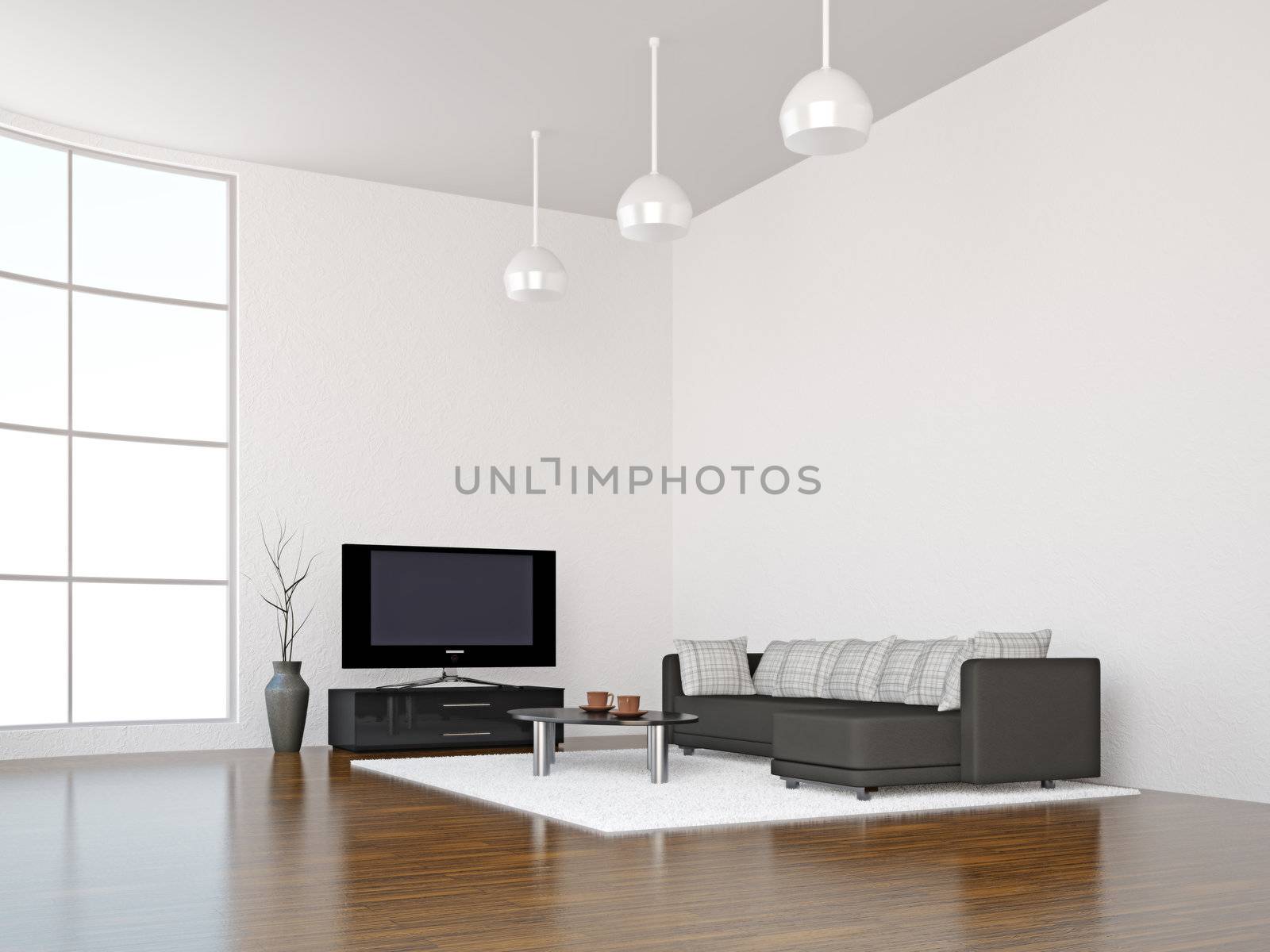A room interior with a TV set