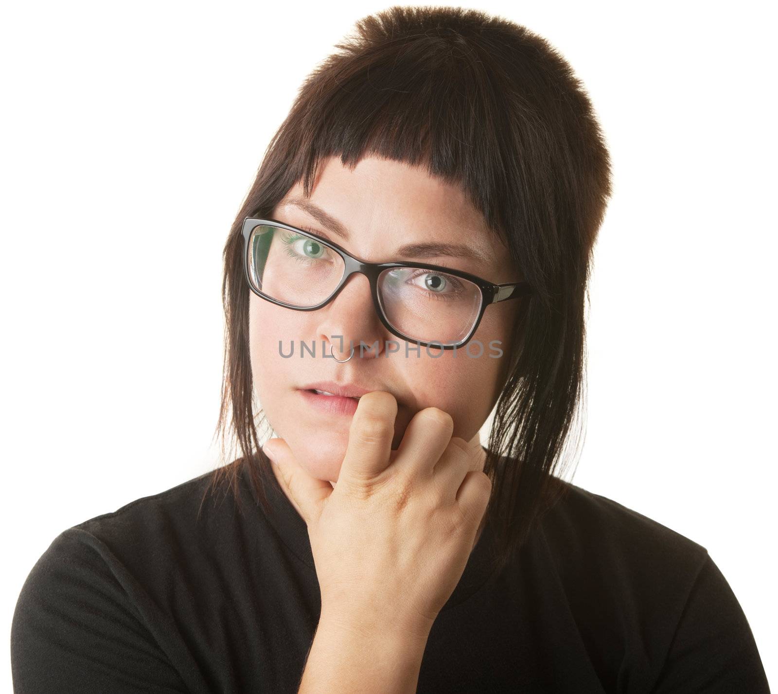 Woman biting her fingernail by Creatista