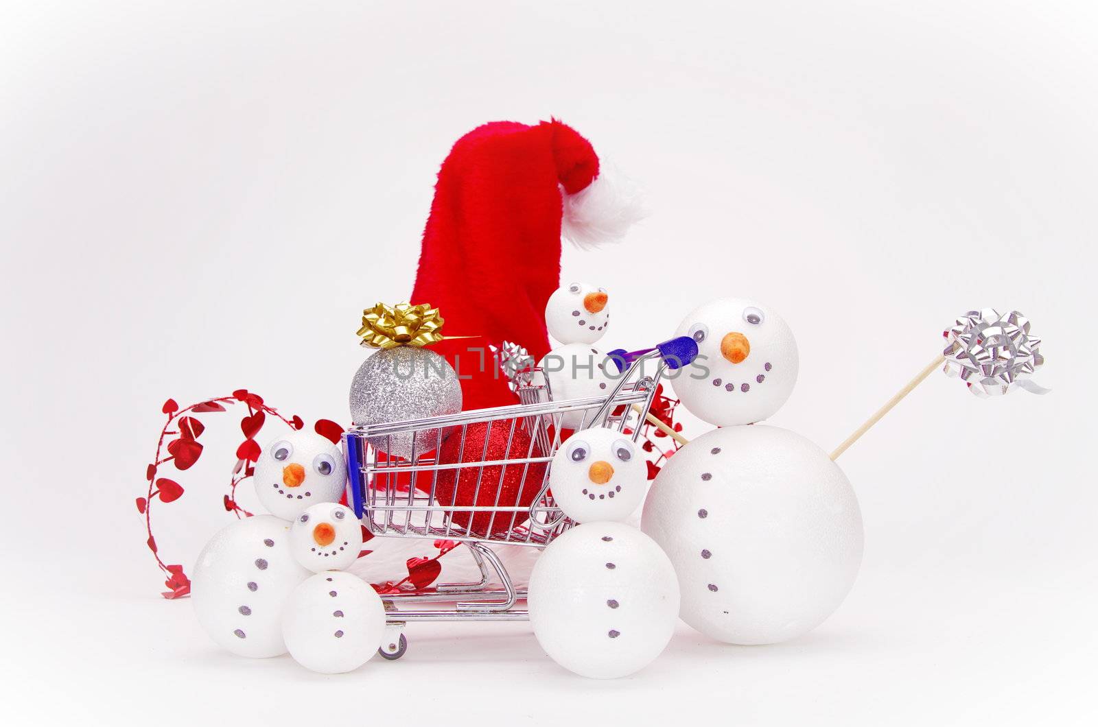 snowman shopping cart isolated on white background