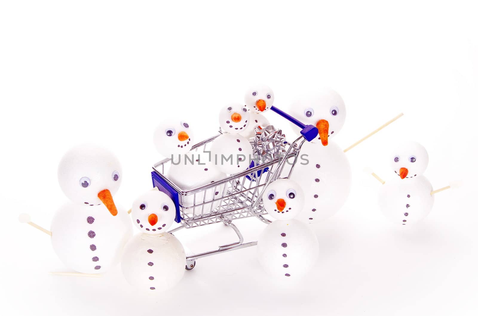 snowman shopping cart isolated on white background