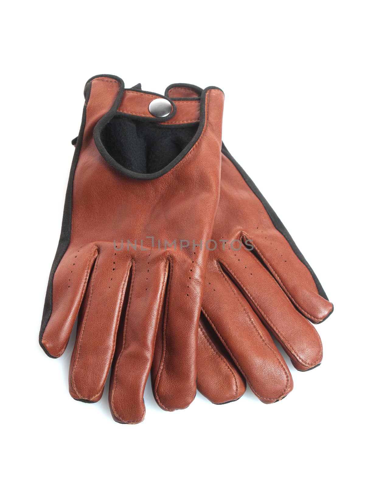 Mens  brown leather gloves on white background
