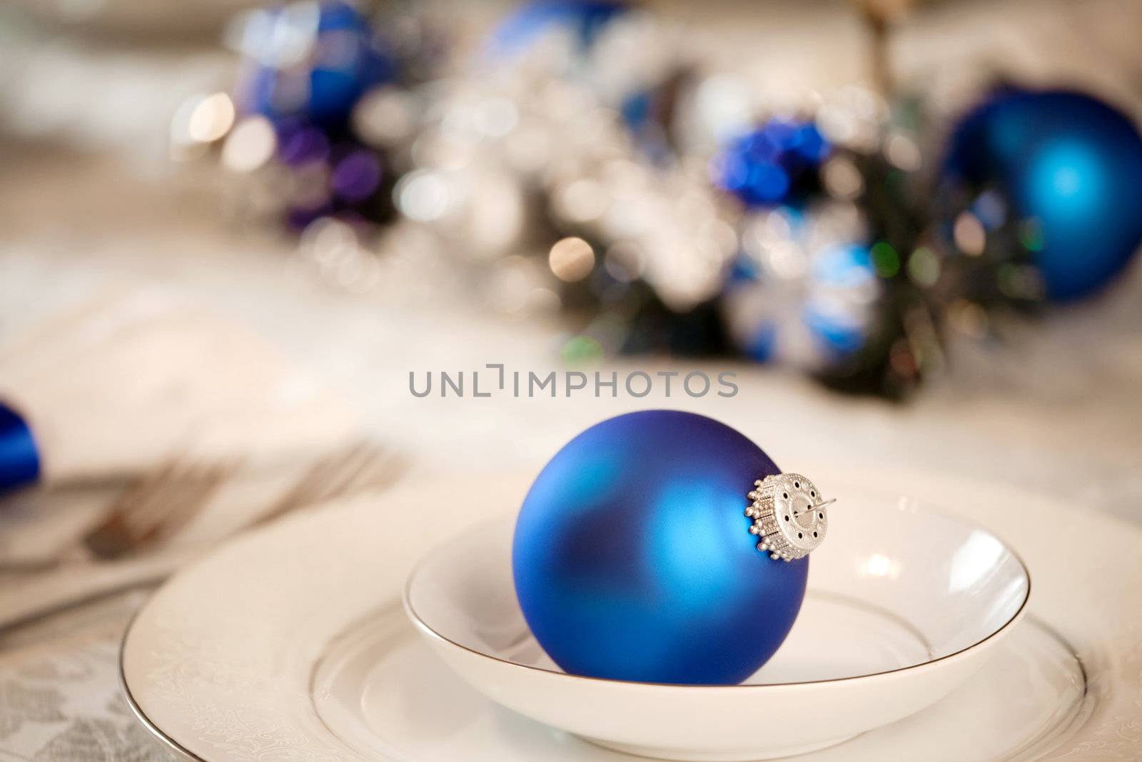 White and blue Christmas decorations for Christmas