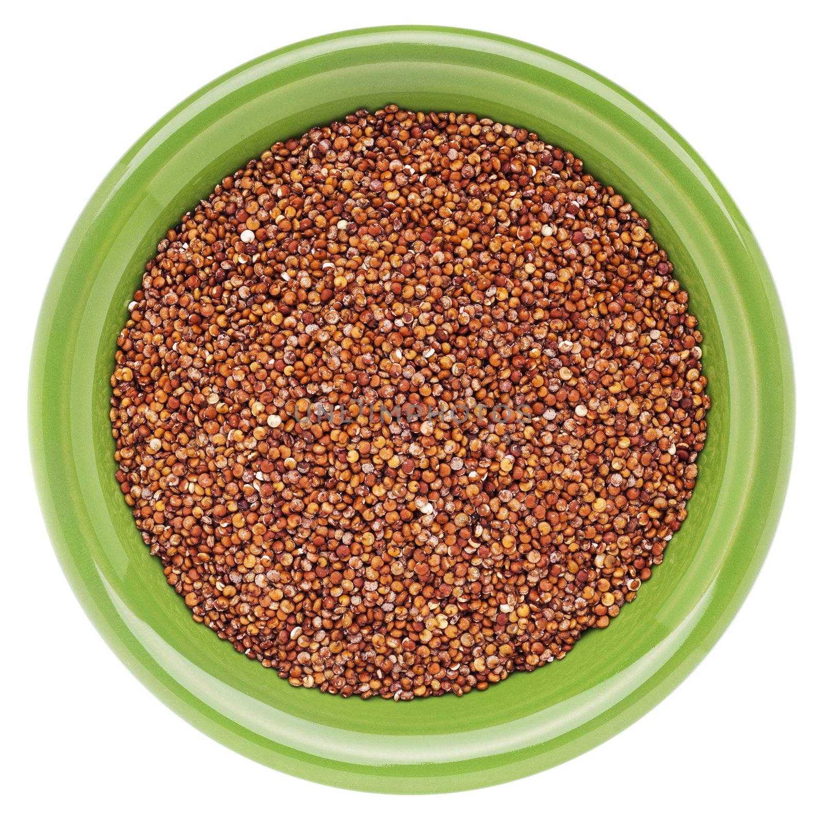 ceramic bowl of red quinoa grain isolated on white