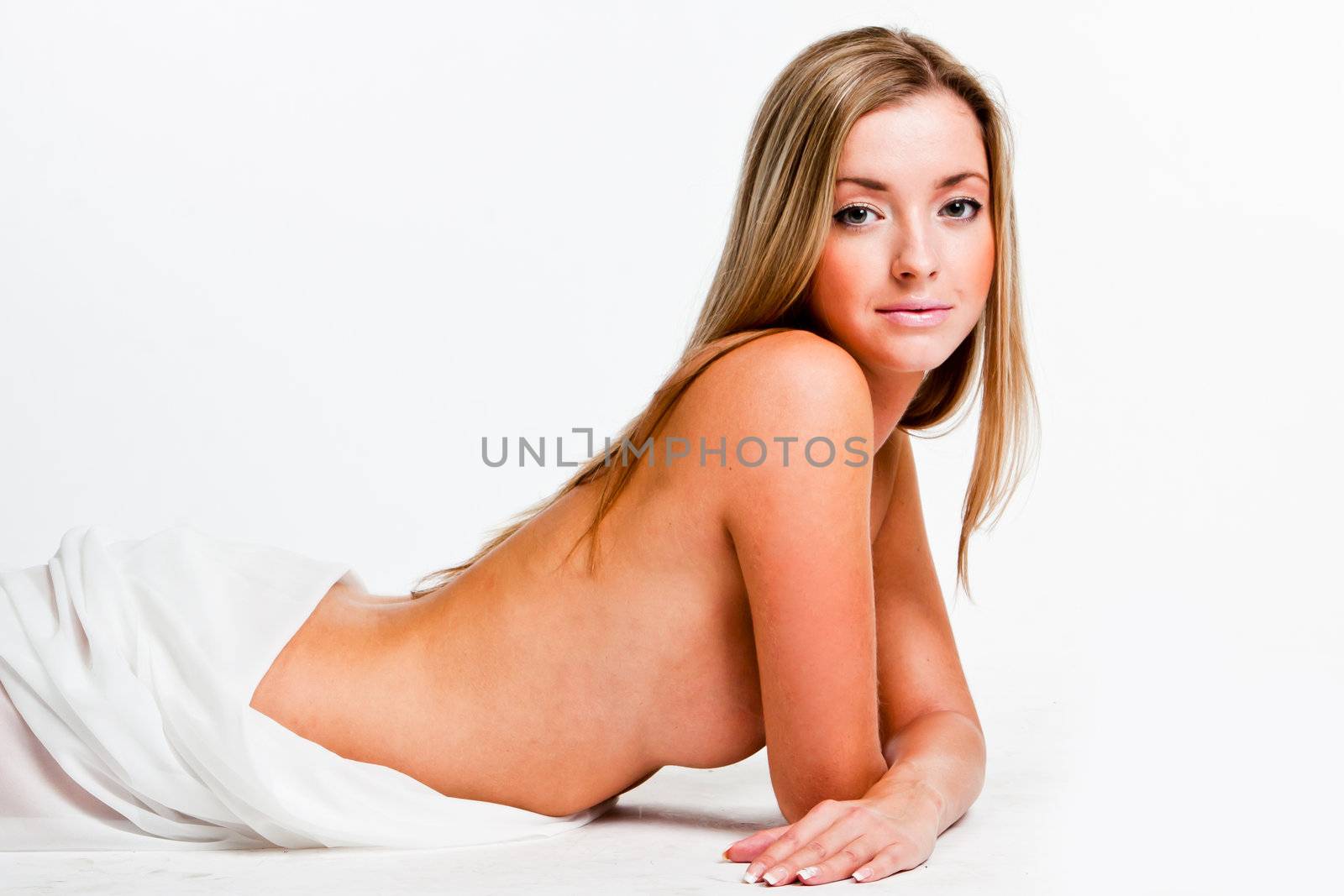 Young and beautiful woman on a white background isolated
