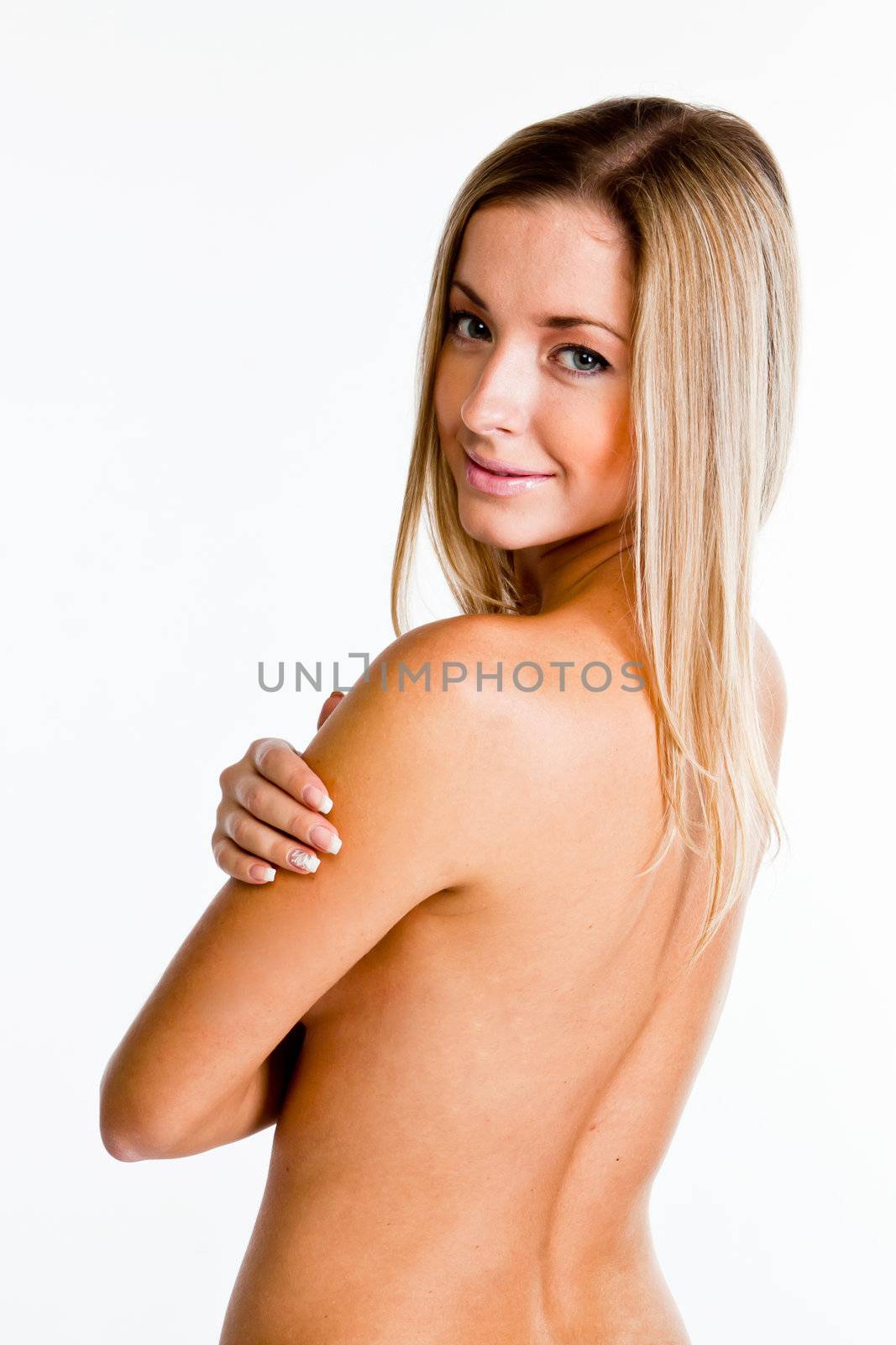 Young and beautiful woman on a white background isolated