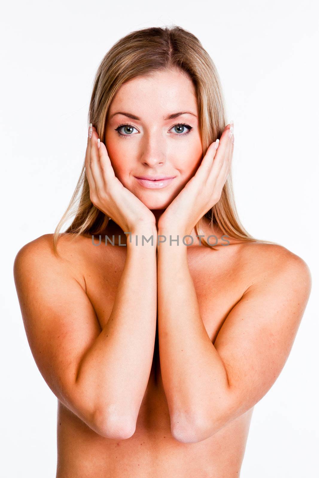 Young and beautiful woman on a white background isolated