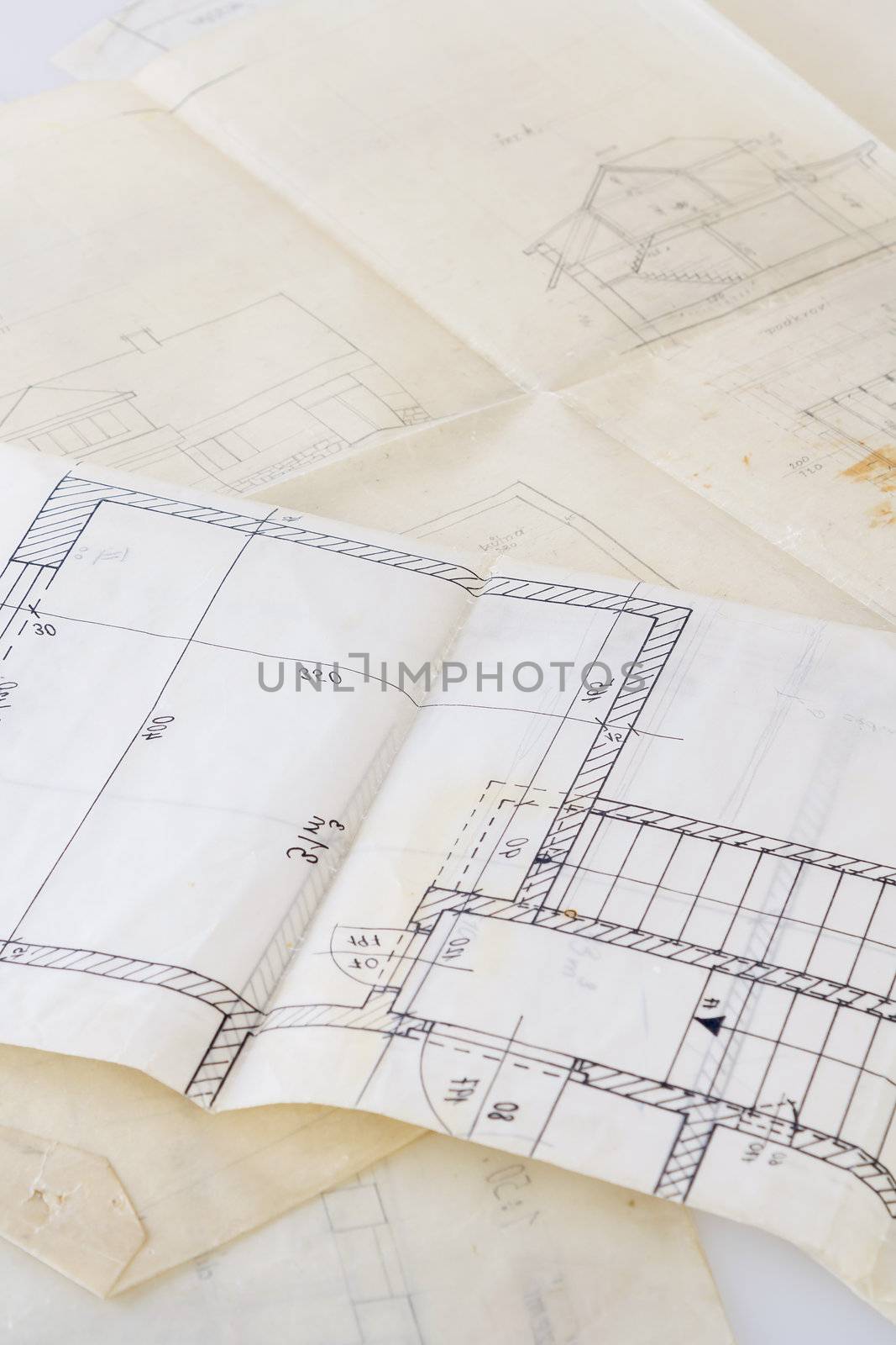 Architectural plans of the old paper tracing paper and file with the project