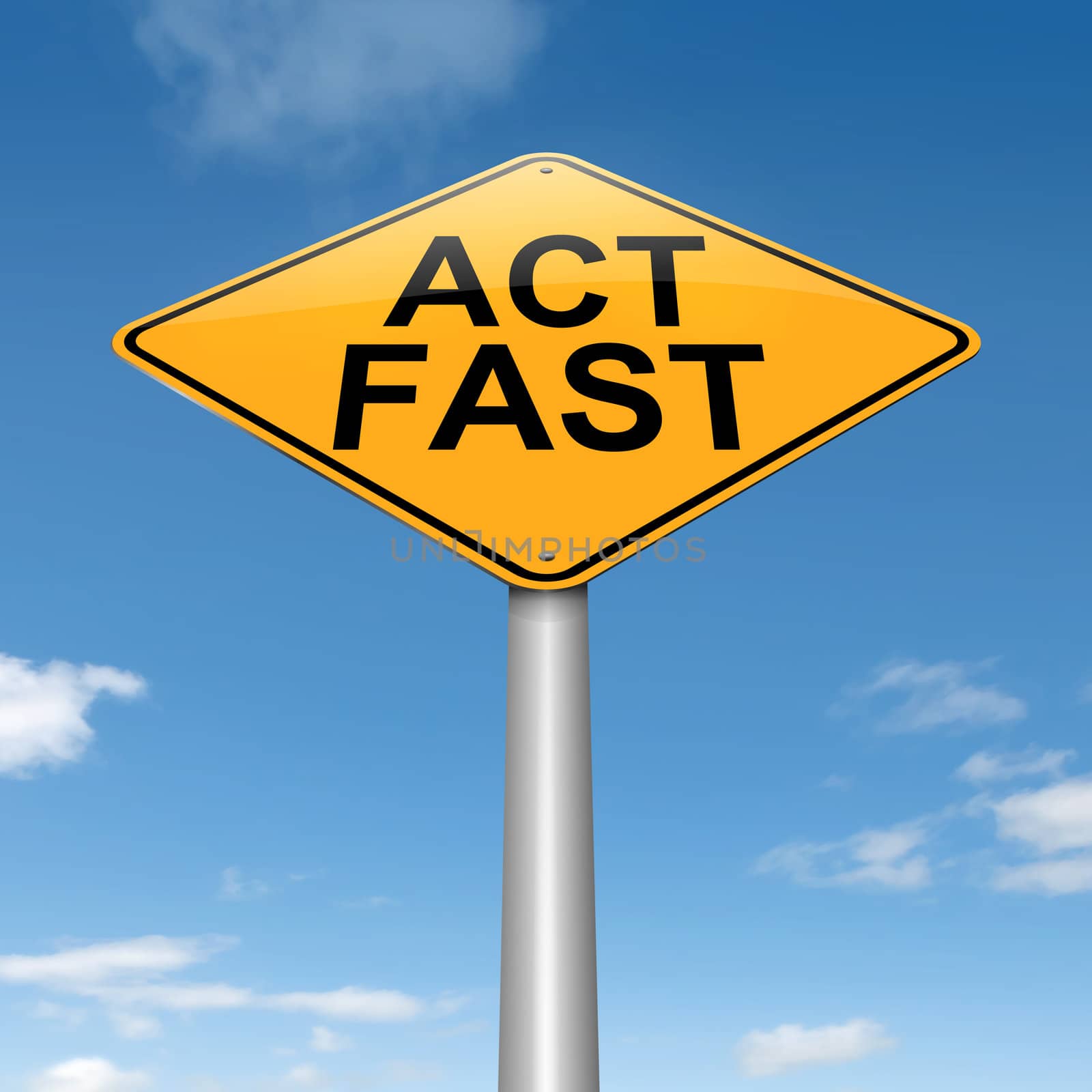 Illustration depicting a roadsign with an act fast concept. Sky background.