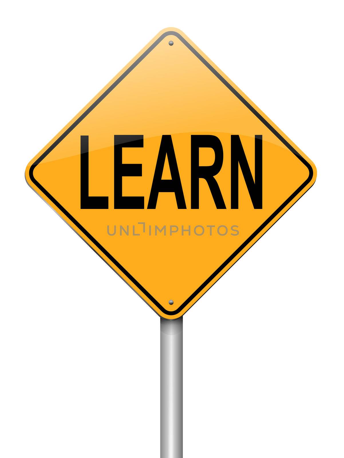 Illustration depicting a roadsign with a learn concept. White background.