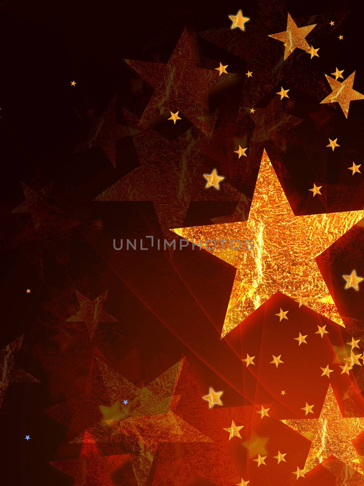 shining golden stars over red background, abstract christmas card