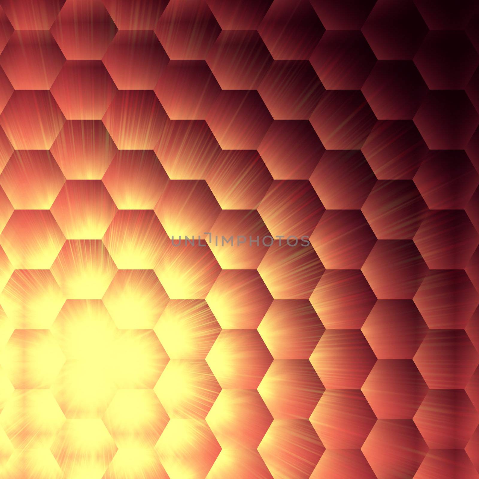 abstract yellow lights in violet hexagons background by marinini