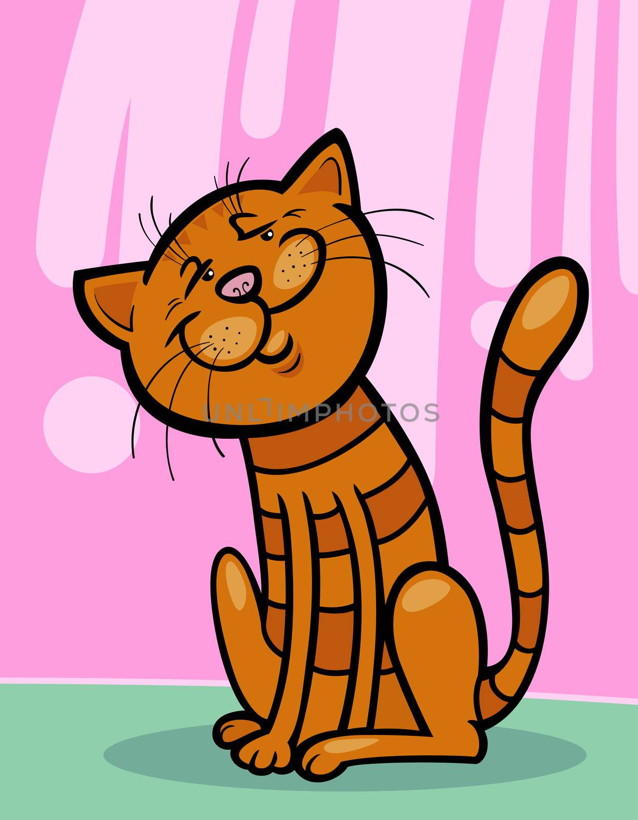 Cartoon Illustration of Happy Red Tabby Cat
