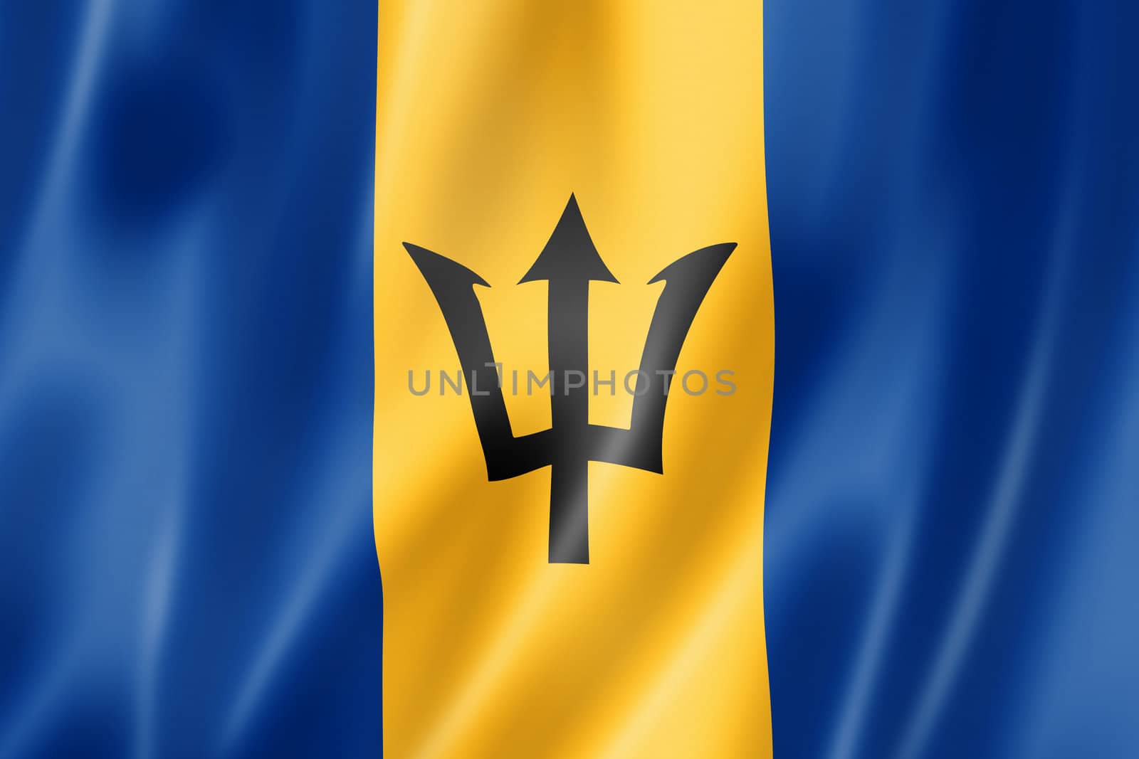 Barbados flag, three dimensional render, satin texture