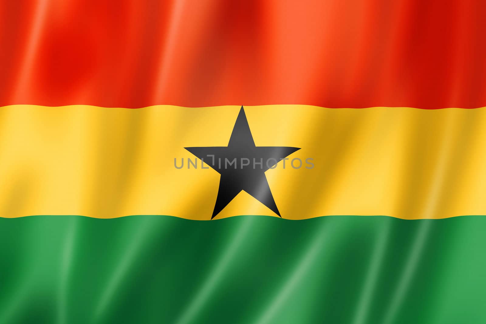 Ghana flag, three dimensional render, satin texture