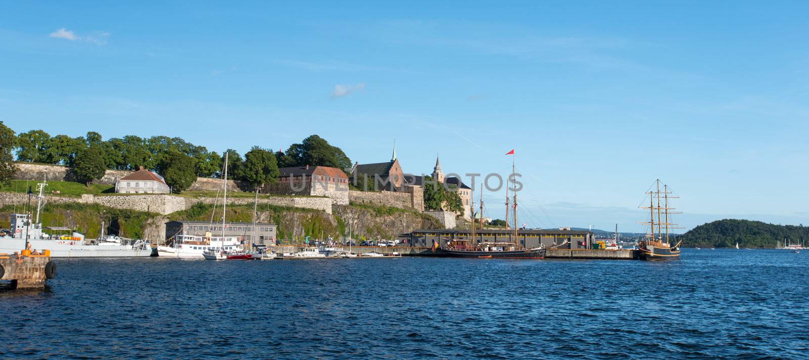 View on Oslo Fjord harbor and Akershus Fortress by Nanisimova