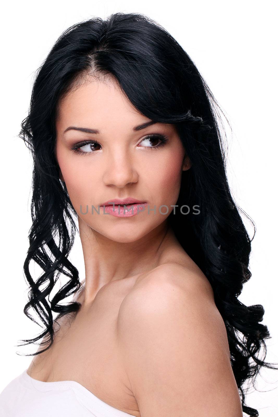 Portrait of young and beautifull woman isolated on a white