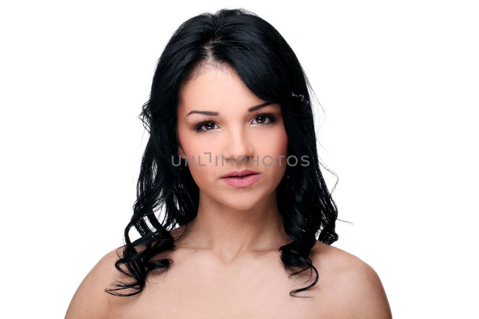 Portrait of young and beautifull woman isolated on a white