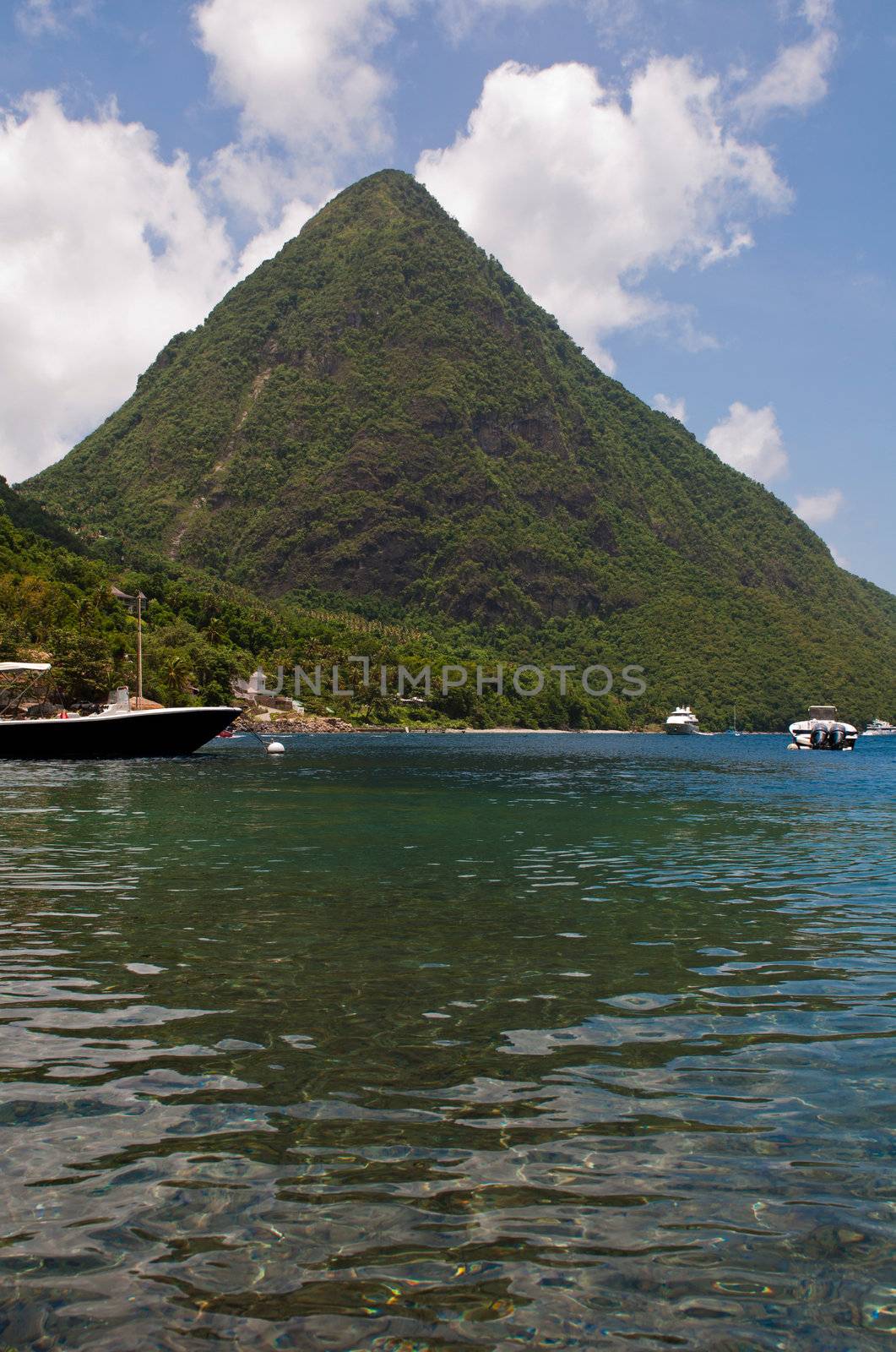 stunning view of the famous Pitons in Saint Lucia, Caribbean (over 700m high)