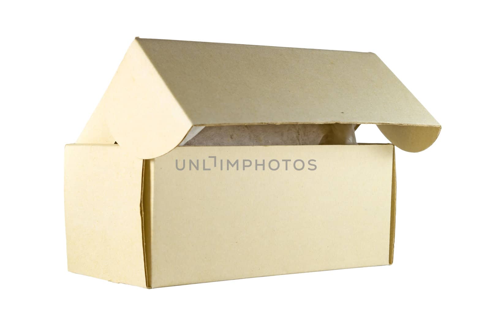 Closeup cardboard box, isolated on white background.