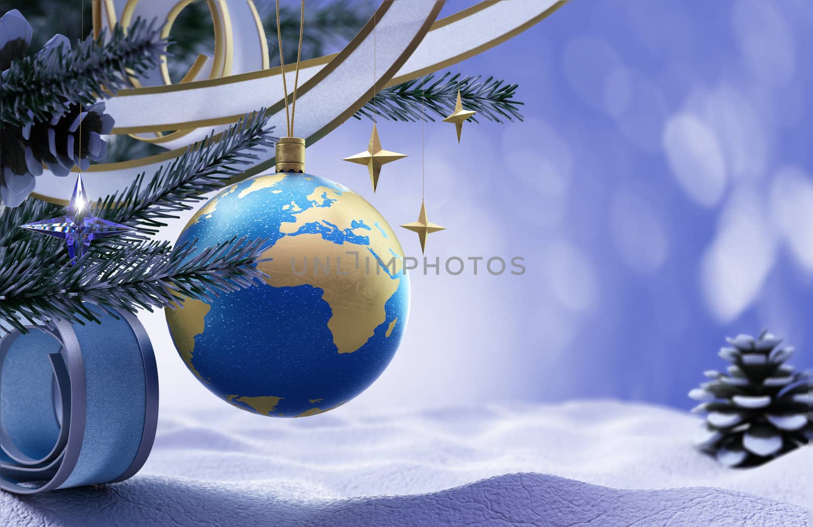 Happy New Year and Merry Christmas background withsnow and decorations