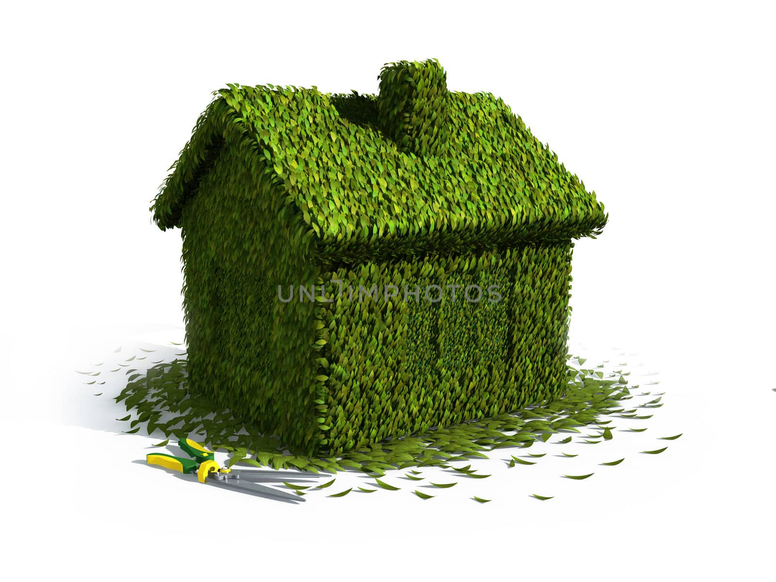 concept ecology house from grass with scissors by denisgo