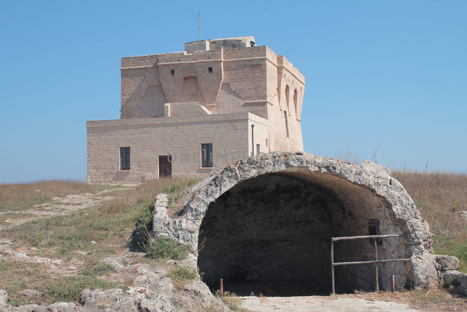 Coastal watchtower with ancient pre-romanic oven on the Adriatic coast, Italy
