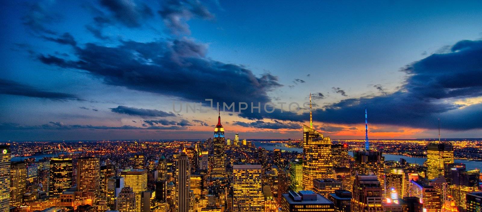 Wonderful night colors and light of Manhattan, New York City - Aerial view - USA