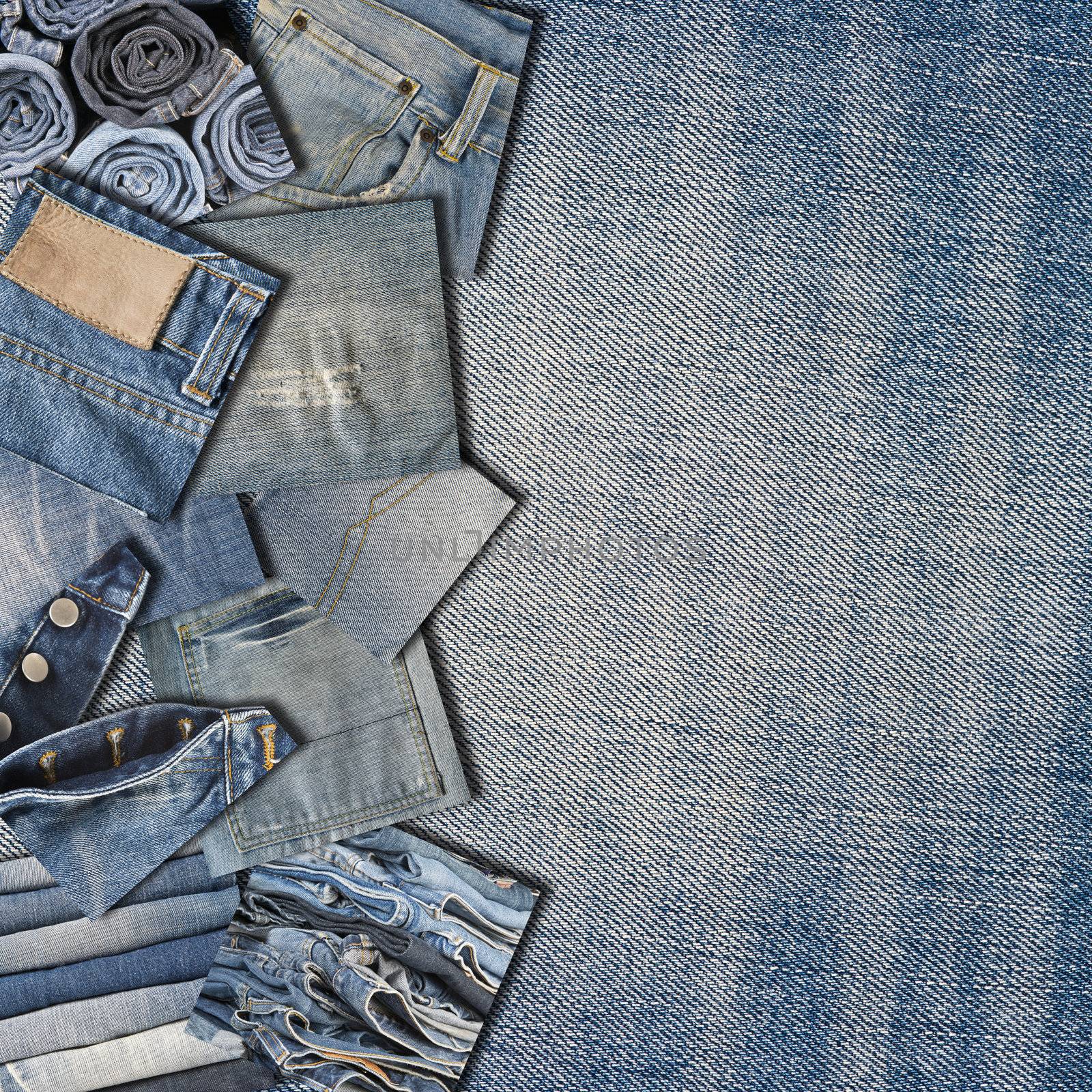 Collage about jeans with a copy space by angelsimon