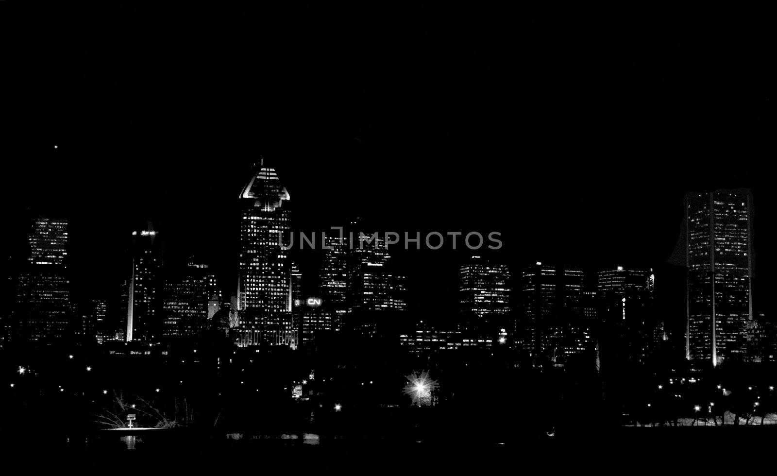 End of night silhouette view of Montreal cityscape