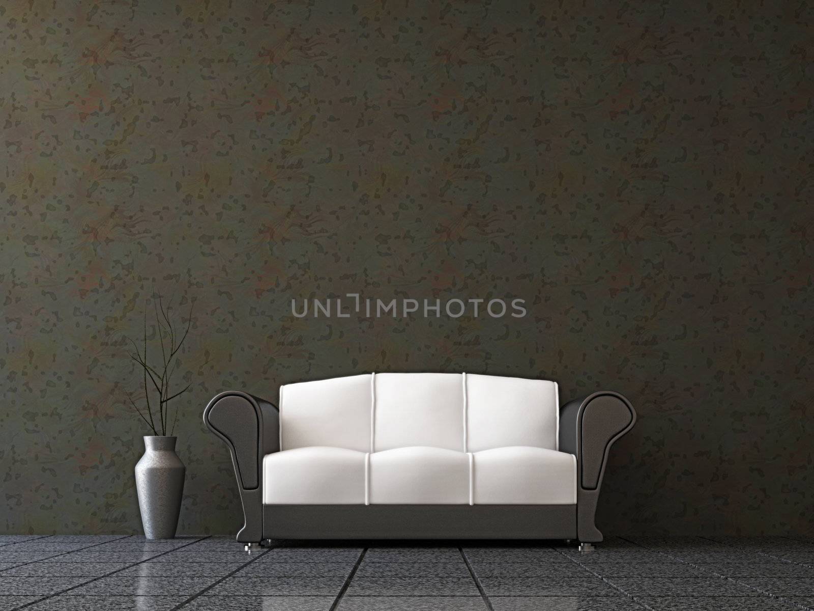 Sofa with a vase near the wall
