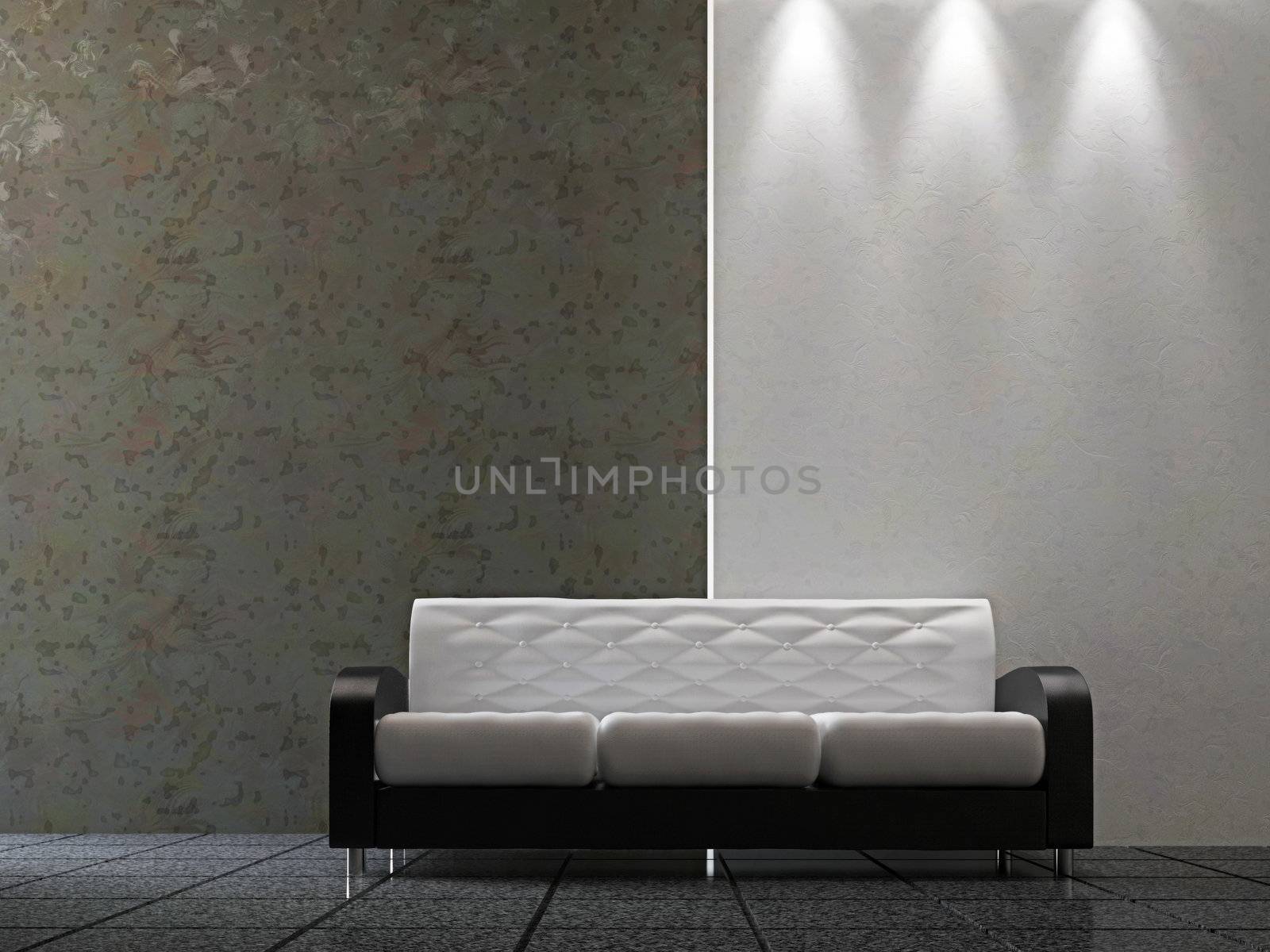 Leather sofa near the wall in the room