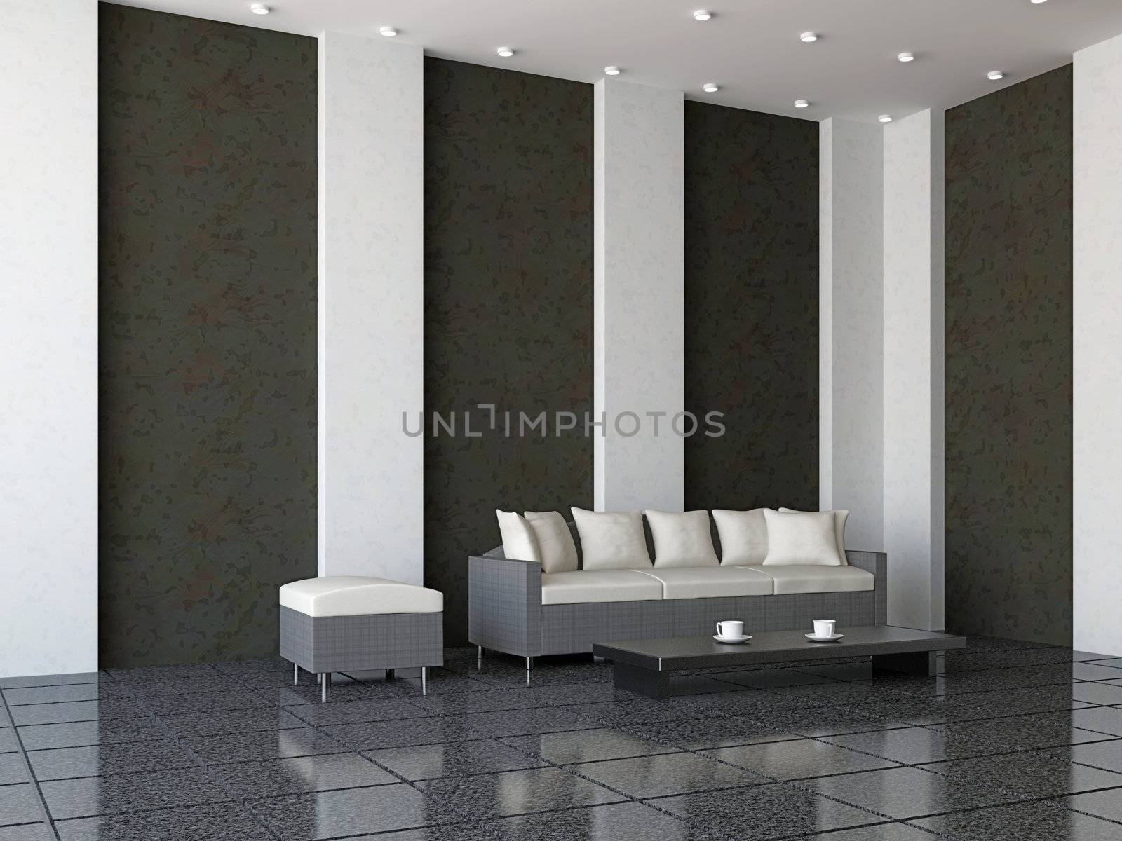 Sofa and the pouf near the wall 