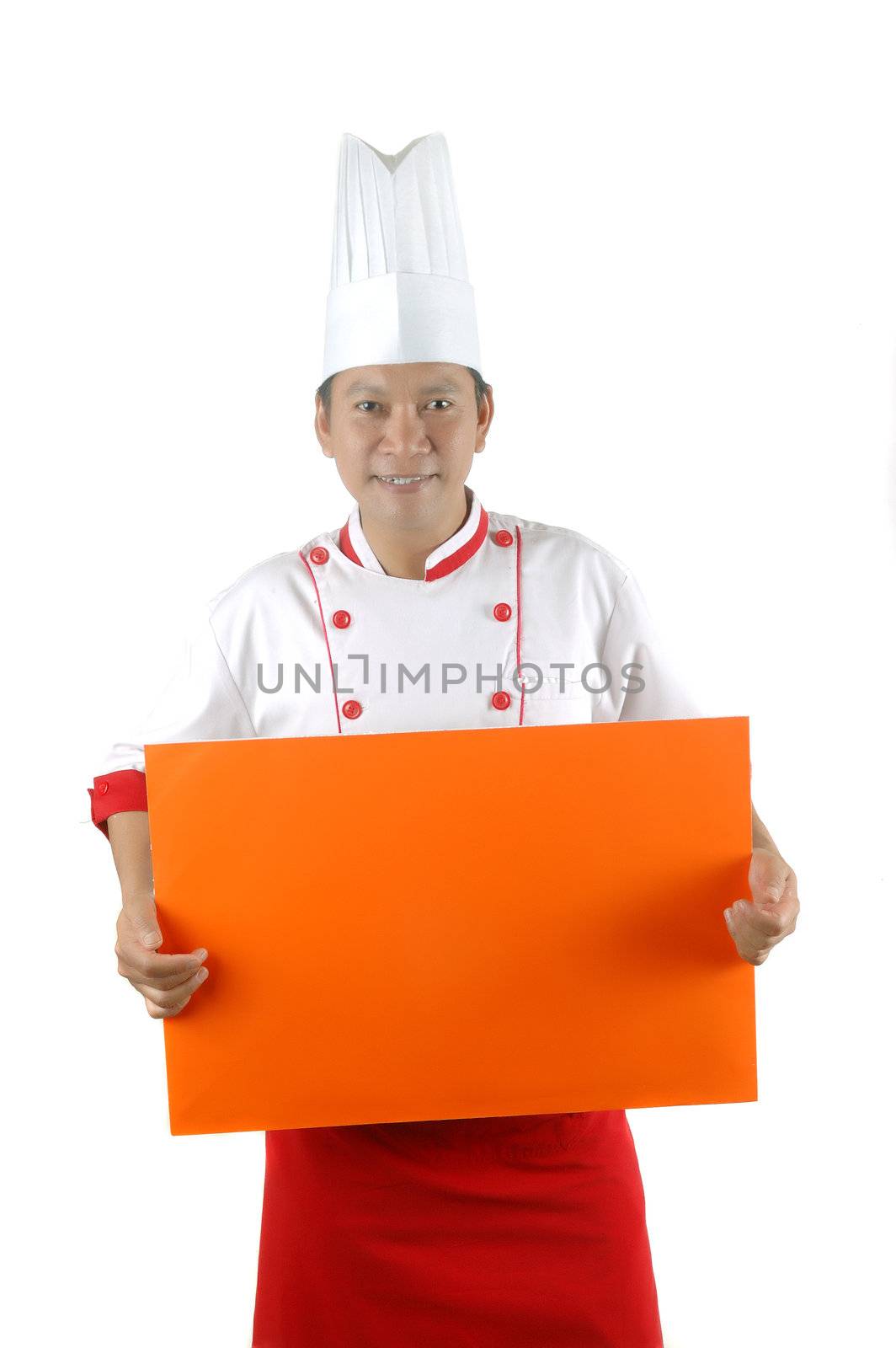 chef hold orange blank space by antonihalim