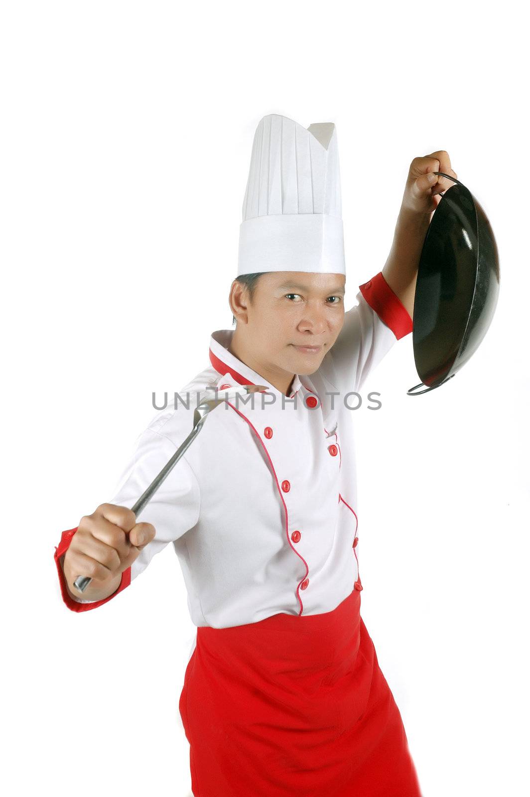 chef holding cooking utensils by antonihalim