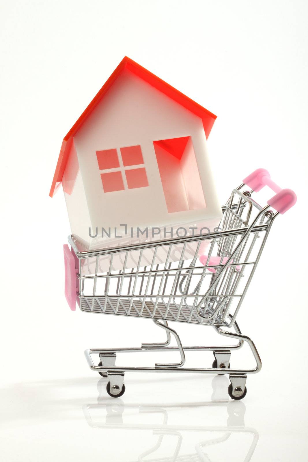 House on  shopping cart over white