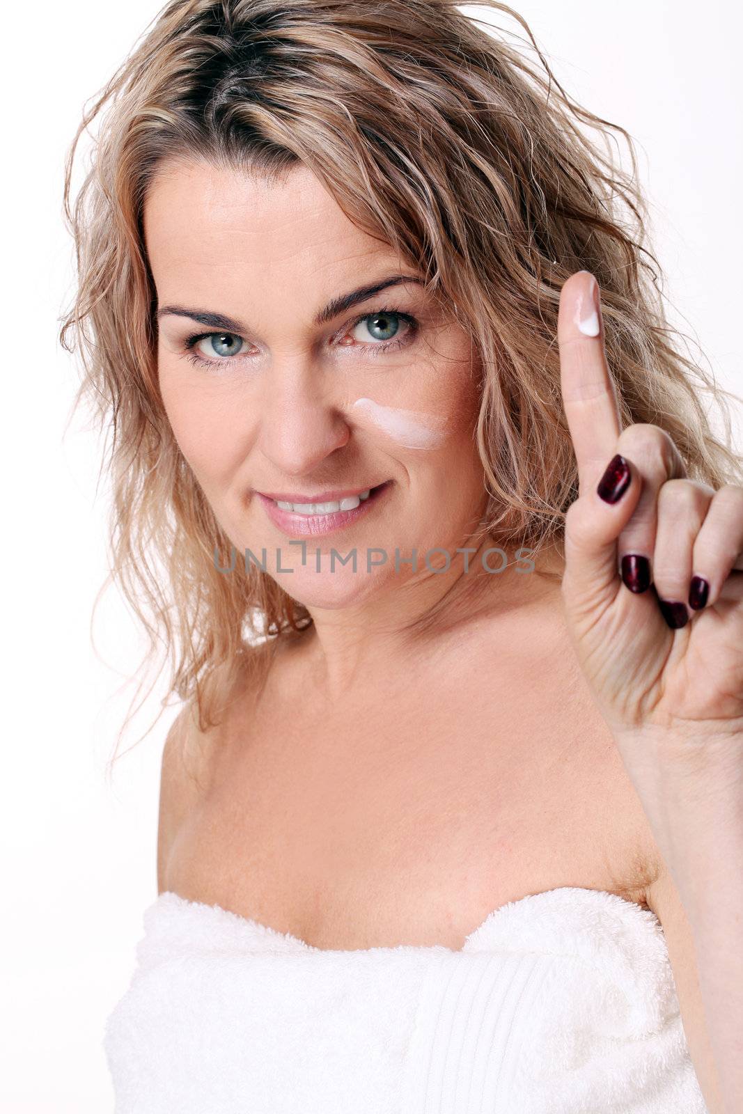 Portrait of beautiful mid aged woman isolated on a white