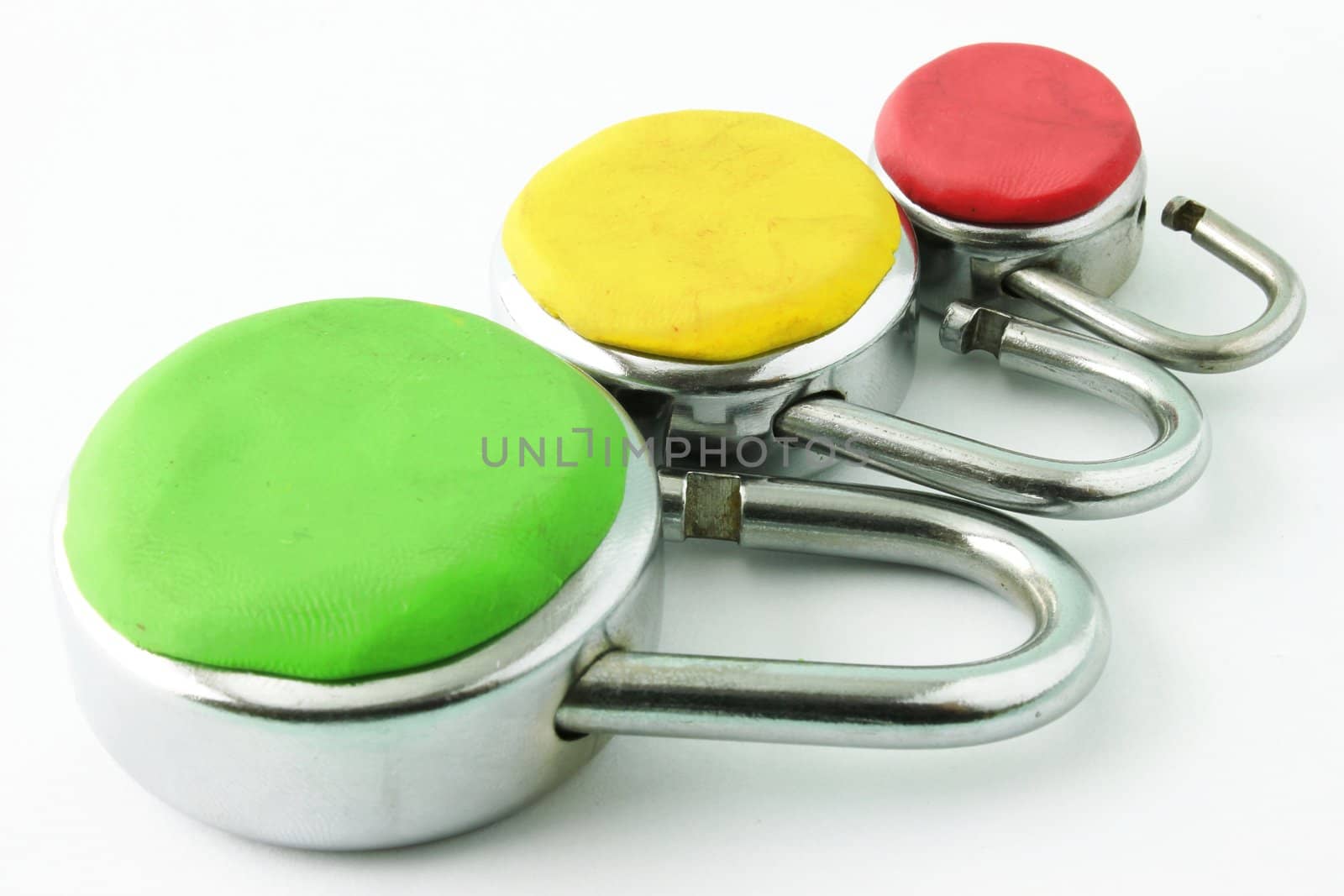 Different levels of security depicted with three padlocks in different colors and sizes