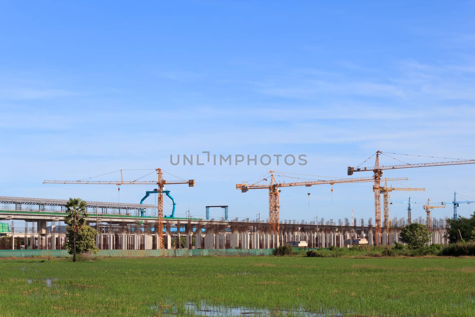 Sky Train System's construction at Bangbuathong, Nonthaburi, Thailand.