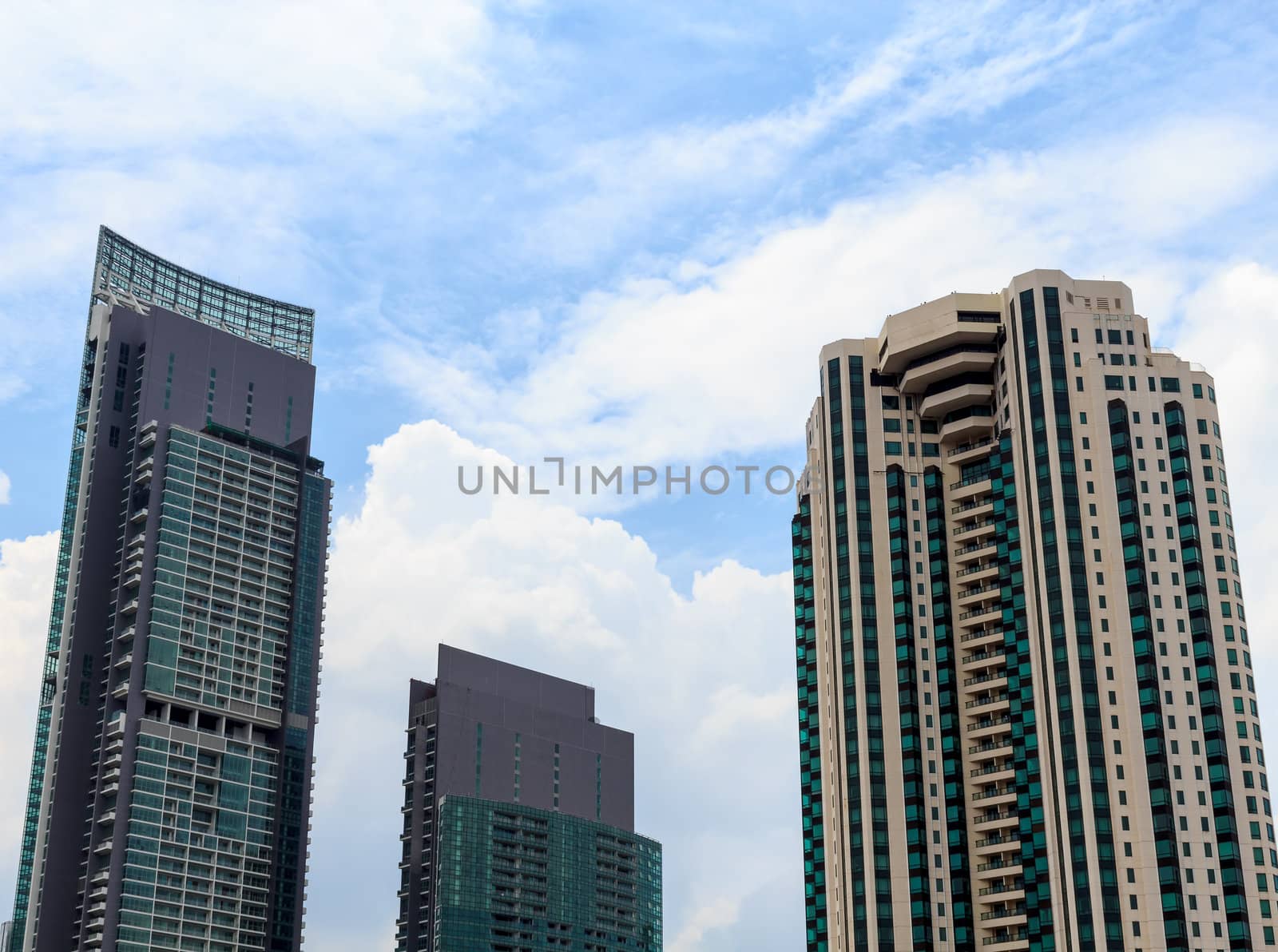 Group of modern office buildings with cleared sky.