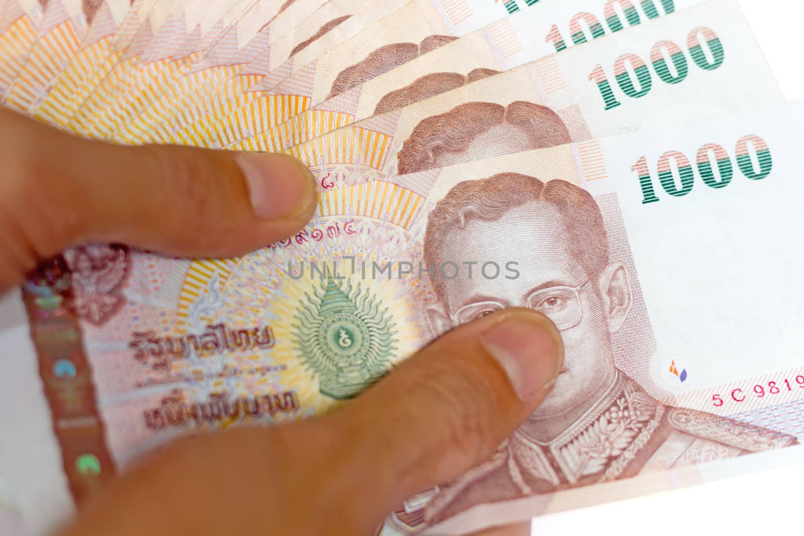 thai money banknotes isolated on white background.