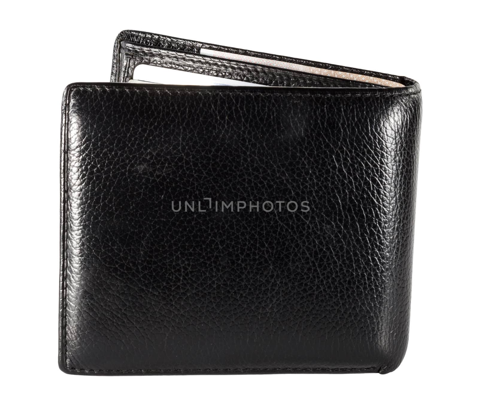 Black leather wallet isolated on white background.