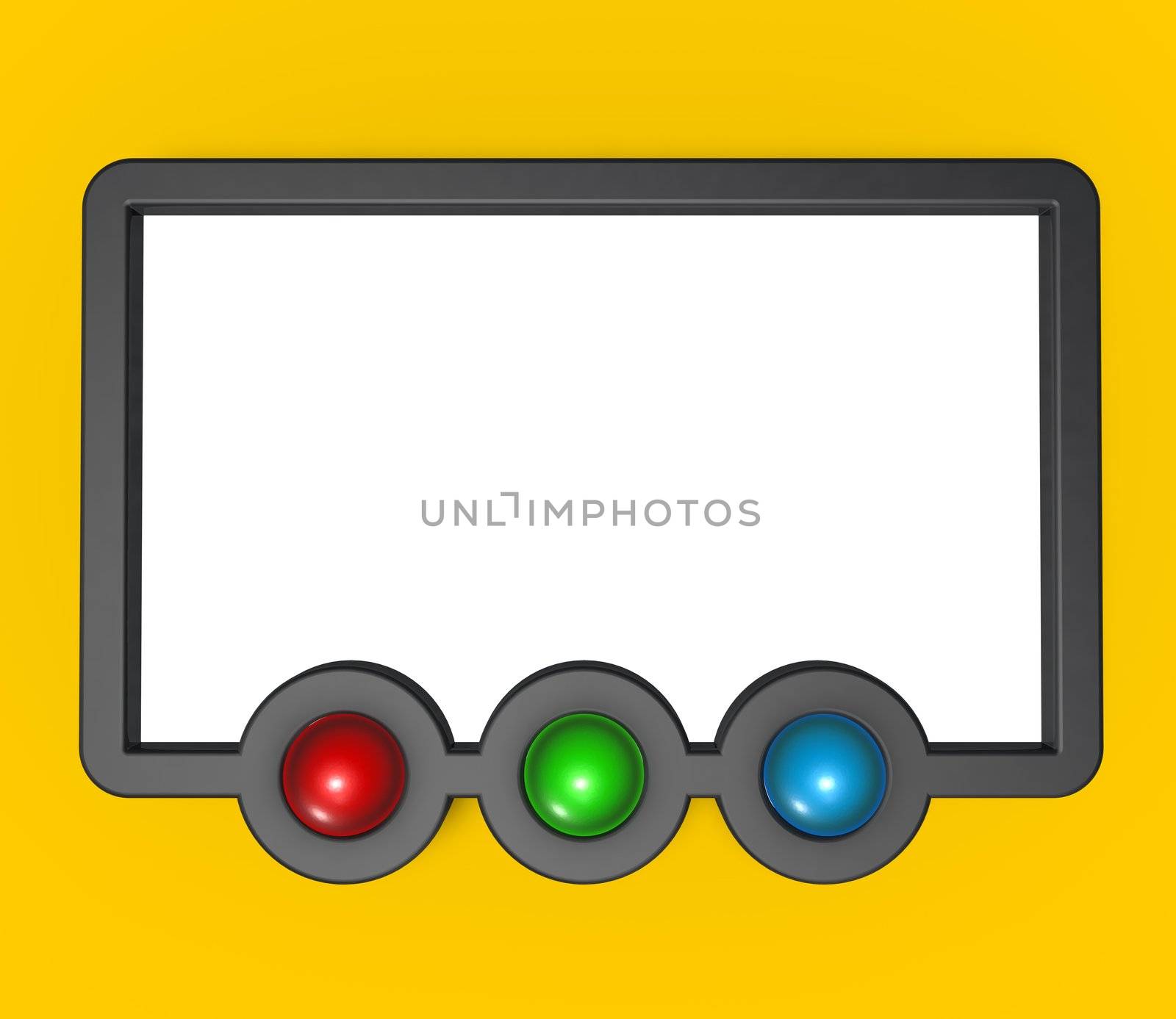 frame with rgb buttons on yellow background - 3d illustration