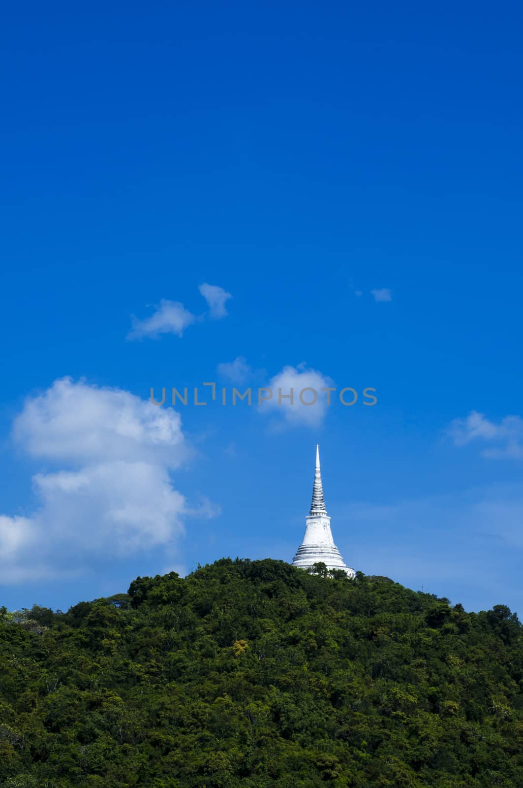 White stupa on mountain, Petchaburi province, Thailand