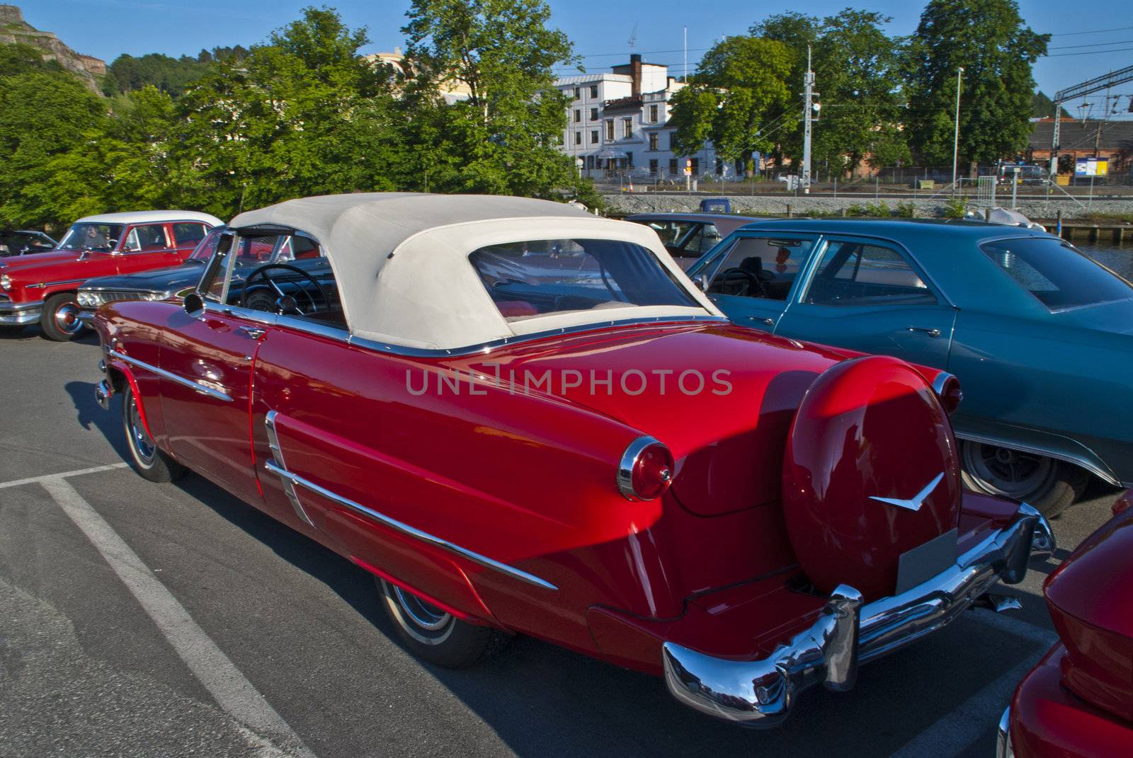 Each Wednesday during the summer months there is show of American vintage cars in the center of Halden city.