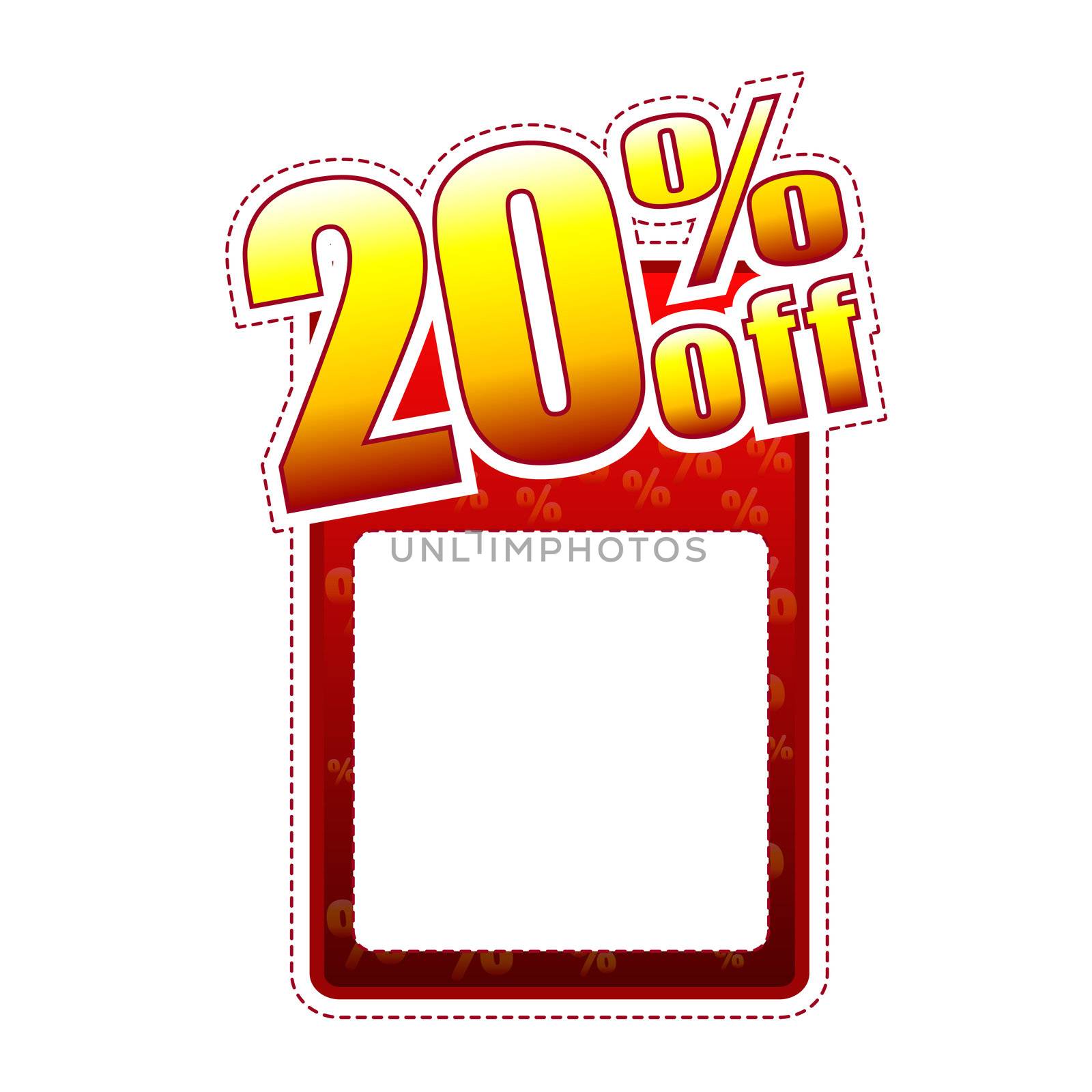 twenty percentage off - red and yellow label with text space and rate sign, sale concept