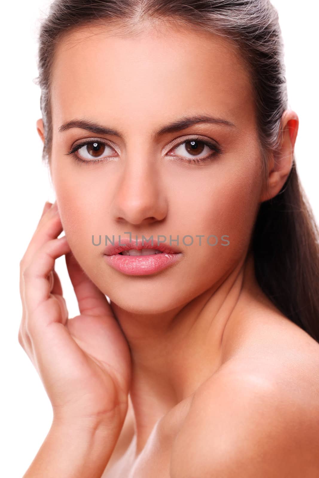 Beauty portrait of attractive woman isolated on a white