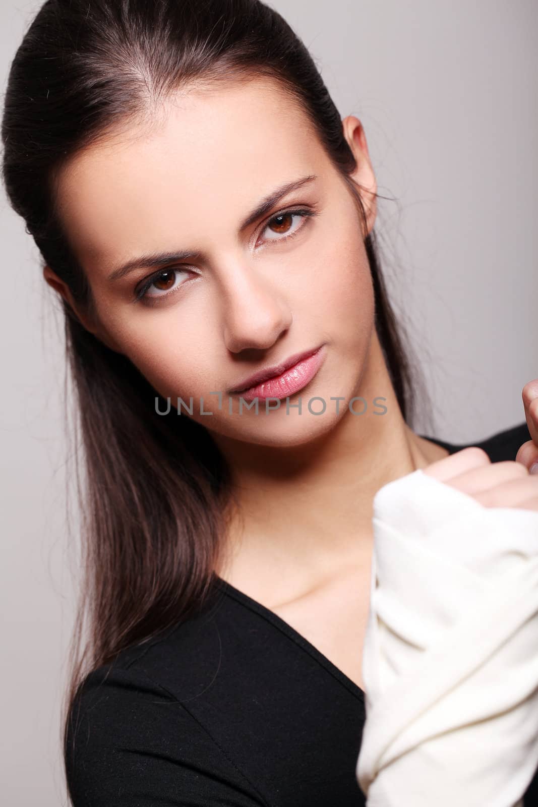 Portrait of beautiful woman with bandages ready for a fight