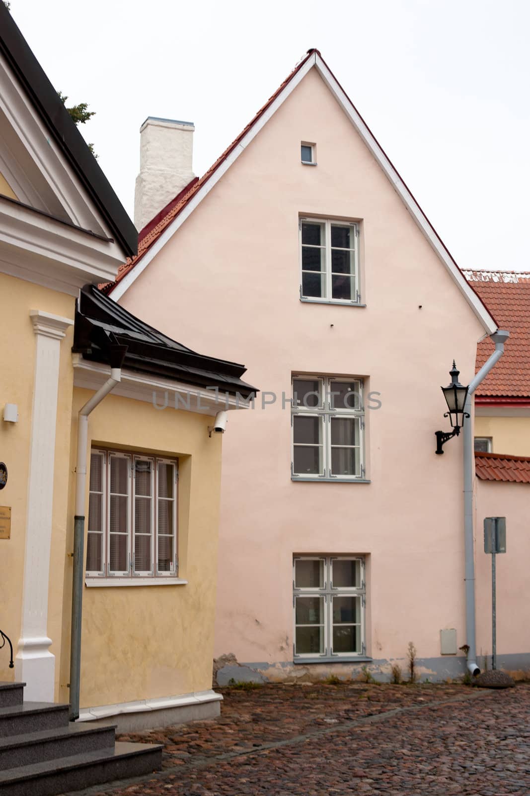 Old pink and yellow buildings in Tallinn

